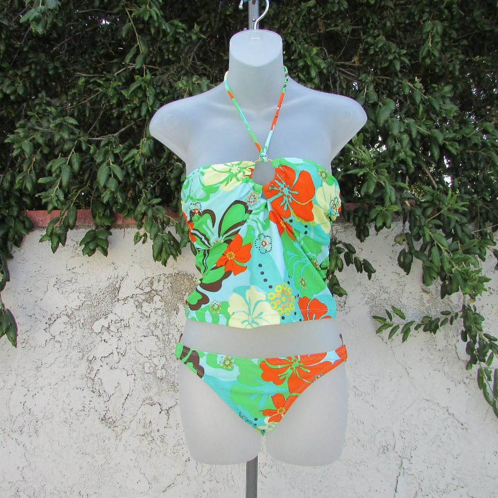 Split multi color 2 piece swimsuit L